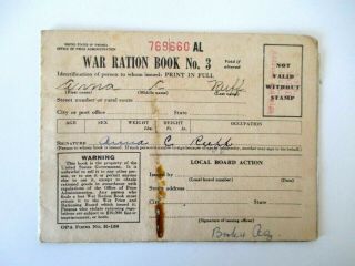 Ww2 Wwii Us Home Front U.  S.  War Ration Book No.  3 W/stamps 1943 Vtg