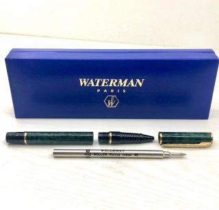 1990s Waterman Laureat Ii Rollerball - Green Marbled Lacquer Gp Trim