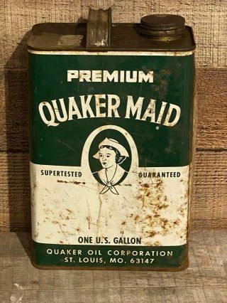 Vintage Premium Quaker Maid 1 - Gallon Empty Gear Lube Can Tin