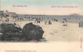 Old Orchard Maine Us Usa Postcard Beach Swimmers Bathers Umbrella
