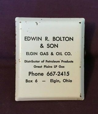 Vintage Metal Advertising Paper Clip Edwin Bolton Gas & Oil Elgin Ohio