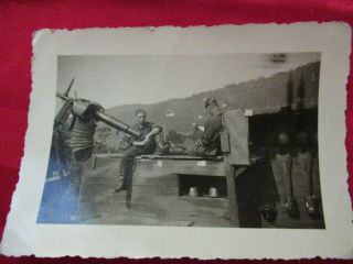 Wwii German Photo Combat Soldiers Luft On Roof Note