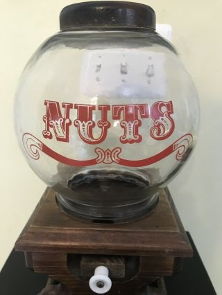 Vintage Wooden Nut Candy Dispenser with Large Glass Globe Bar Salon Tavern Pub 2