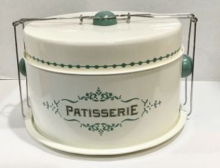 World Market 3 - Piece Metal Cake And Pie Carrier,  Retro Cream And Green Patisseri
