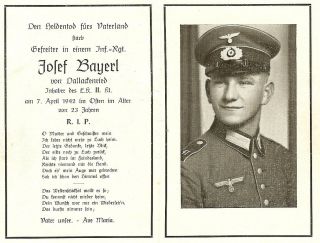 Death Notice: Wehrmacht Gefreiter In Infanterie Regiment; Kia In Russia 1942