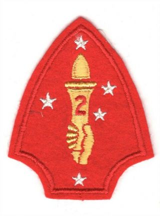 Usmc Marine Patch: 2nd Marine Division - Wwii Yellow Hand On Felt