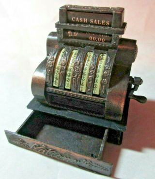 Miniature Vintage Die Cast Metal Antique Cash Register Pencil Sharpener Too Cute