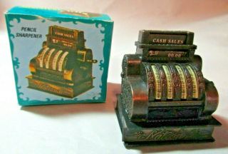 Miniature VINTAGE DIE CAST Metal Antique Cash Register Pencil Sharpener TOO CUTE 2