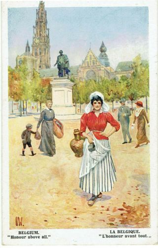 Oscar Wilson Artist Signed Old Postcard Glamour Woman In Belgium Natonal Dress