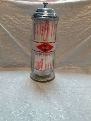 Vintage Coca Cola Glass Straw Holder Dispenser Usa