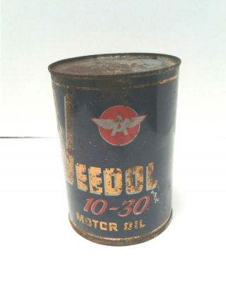 Vintage Veedol 10 - 30 Motor Oil Tin Blue Tidewater Oil Company Quart Flying A