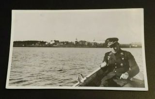 Ww2 German Vtg Photo Of Nazi Rowing A Boat Agfa Brovira Paper