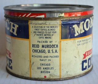 Vintage MONARCH Tin COFFEE CAN w/ LION Logo 1 Pound Regular Grind 3