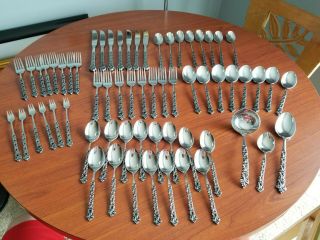 62 Pc Oneida Northland Old Baroque Stainless Japan Silverware