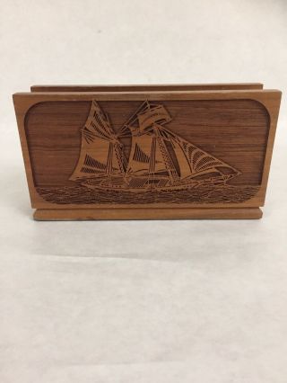 Lasercraft Engraved Ship Desk Letter Holder Vintage American Solid Walnut Wood