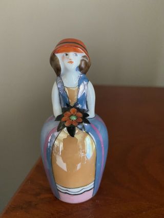 Noritake Figural Salt Pepper Shaker Lady Art Deco Blue Orange