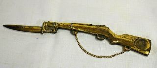 Vintage Souvenir Rifle Bayonet Letter Opener Brass With Chain