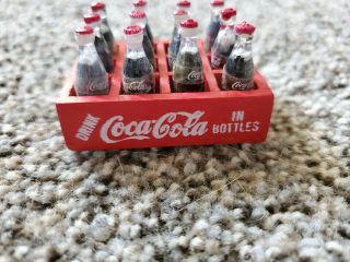 12 Vintage Miniature Coke Cola Bottles In Wood Box