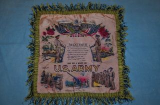 Wwii U.  S.  Army Sweetheart Satin Pillowcase,  Fort Meade,  Md,  With " Mother " Poem