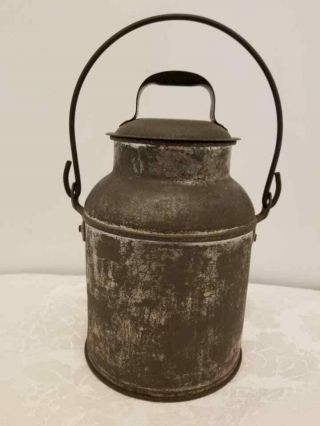 Antique Vintage Metal Tin Milk Can Pail Container With Lid And Handle