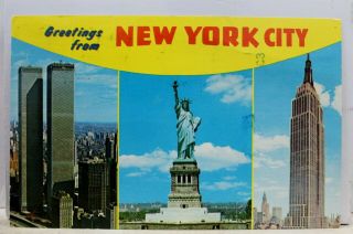 York Ny Nyc Empire State Building Statue Of Liberty Postcard Old Vintage Pc