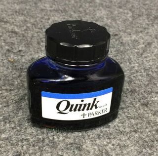 Vintage Parker Quink Solv - X Blue Fountain Pen Ink 2oz Bottle 3/4 Full