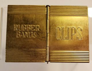 Vintage Brass Desk Organizer Rubber Bands Paper Clips