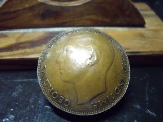 1940 King George Vi - Trench Art Puffed Medal " One Penny Copper Rare Wwii
