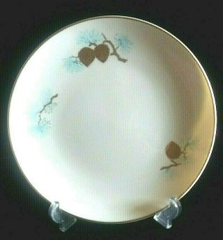 8 Dinner Plates Fukagawa Arita Gold Pine Cone Needles Aqua Blue Hand Paint Japan