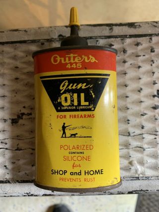 Vintage Outers 445 Gun Oil For Firearms 3 Oz Can Mostly Full Handy Oiler