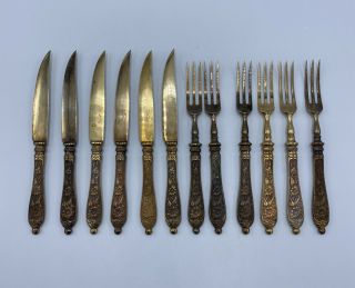 Vom Cleff & Co.  Gilt Brass Knives And Forks Cutlery York Ny - German Import