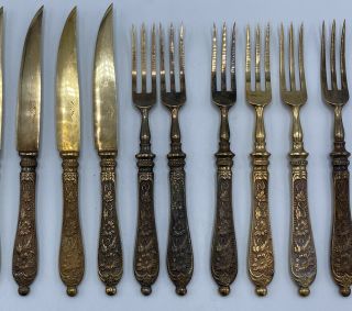 Vom Cleff & Co.  Gilt Brass Knives and Forks Cutlery York NY - German Import 2