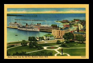 Dr Jim Stamps Us Harbor View Old Fort Mackinac Island Linen Postcard Michigan