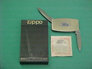 Vintage Ford Motor Company Fomoco Zippo Money Clip Pocket Knife With Case