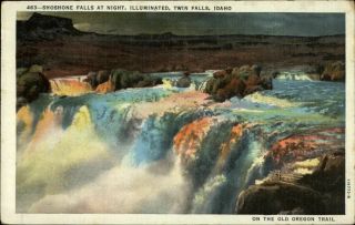 Shoshone Falls At Night Illuminated Twin Falls Idaho Old Oregon Trail 1942