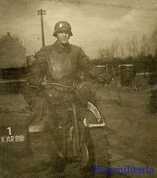 Best Wehrmacht Kradmelder In Riding Gear Posed On Motorcycle (wh - 74552)