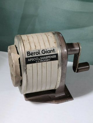 Vintage Berol Giant Apsco Pencil Sharpener Hand Crank Wall Desk Mount