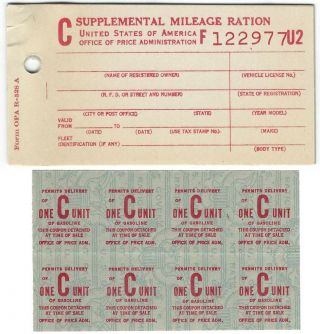 Wwii Opa R - 528a " C " Gasoline Ration Coupon Booklet Complete W/ 8 Pages As Issued