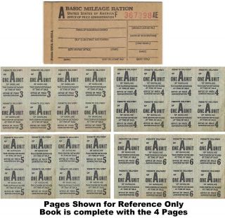 Wwii Opa R - 525a " A " Gasoline Ration Coupon Booklet Complete W/ 4 Pages As Issued