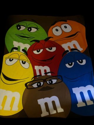 M&m Big Face Characters Blanket Throw W Blue Brown Red Yellow Green & Orange