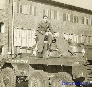 Best Us Soldier Posed On Top Of M8 Greyhound Armored Car; Germany 1945