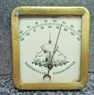 Vintage Lakeside Mfg Thermetallic Thermometer Made In Chicago Metal Wall Hanging