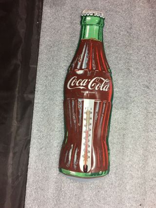 Vintage Coca Cola Bottle Thermometer Metal Sign Coke 16 "