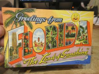 Vintage Old Postcard Florida Greetings From Sunshine State Large Letter Bubble