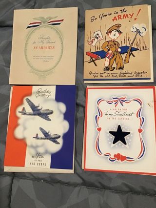 4 Vintage Greeting Cards From World War Ii Era.  Old Stock