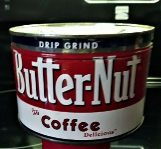 Coffee Tin Can With Cover Vintage Butter - Nut Key Wind 1 Lb Size1961 - 62 Rare