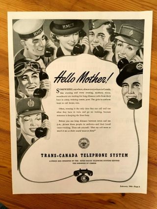 1944 Canada Ad Canadian Patriotic Wwii Trans Telephone Soldiers Cwac Rcaf Navy