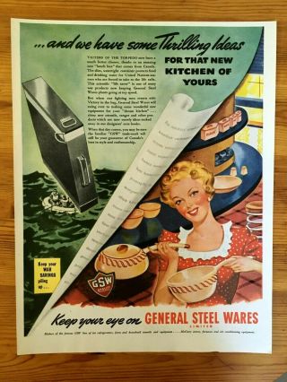 1943 Canada Canadian Ad Wwii Patriotic General Steel Wares Navy Rcn War Effort
