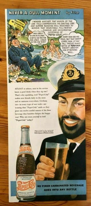 1943 Canada Ad Pepsi Cola Boys Swimming Jimmy Frise Rcn Royal Canadian Navy