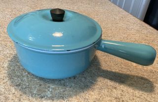 Vintage Le Creuset 16 Paris Blue Enamel Cast Iron Sauce Pan Pot With Lid